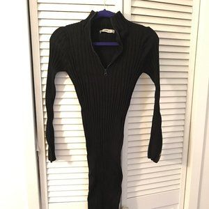 Zara Black Ribbed Knit Sweater Long Dress